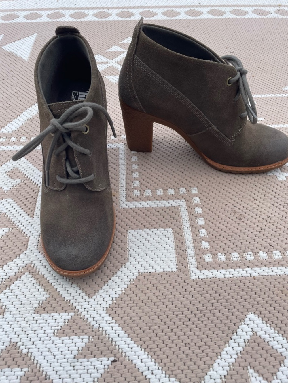 Timberland Olive Suede Lace-Up Heeled Ankle Boots